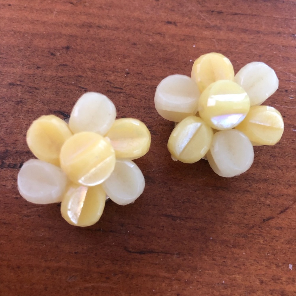 Vintage Yellow Floral Clip on Earrings Made in West Germany